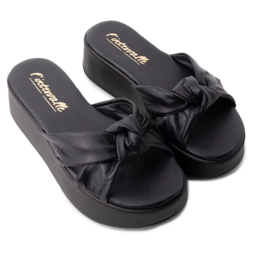 NEW L’INTERVALLE Nicaragua Black Leather Platform Slide Sandals Size 39 USsize 8